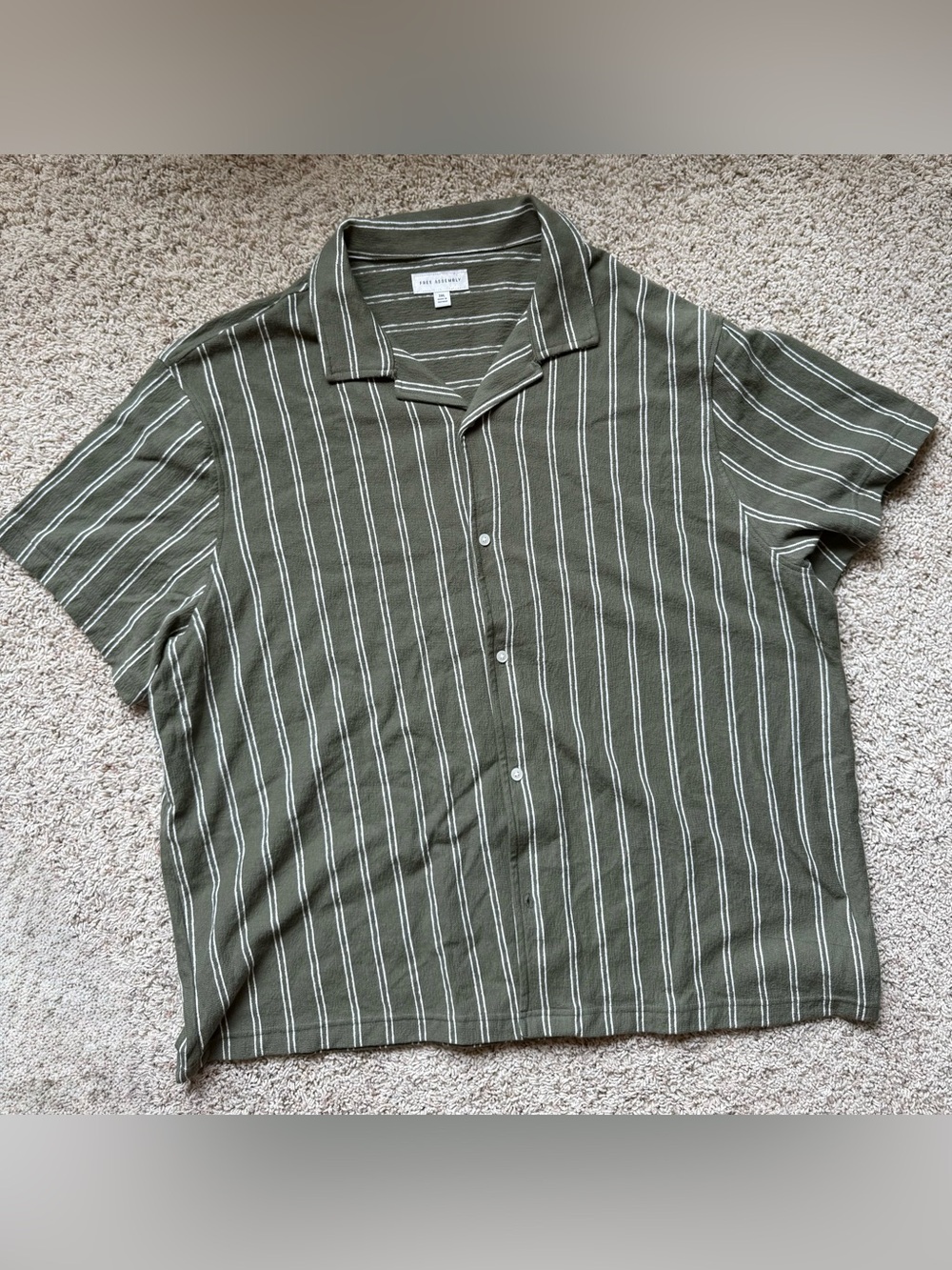 Olive Green Vertical-Stripe Camp Shirt